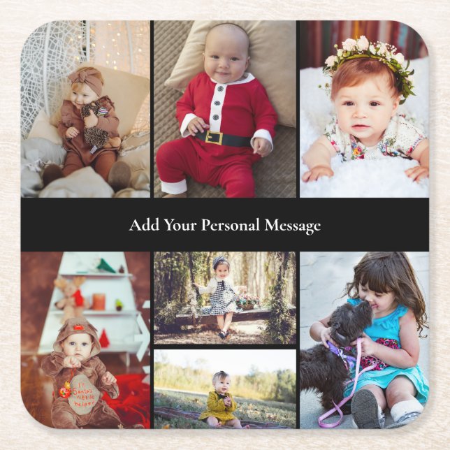 Design Your Own 7 Photo Collage Square Paper Coaster (Front)