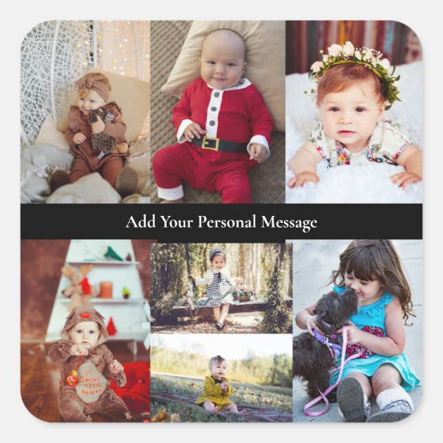Design Your Own 7 Photo Collage Square Sticker (Front)