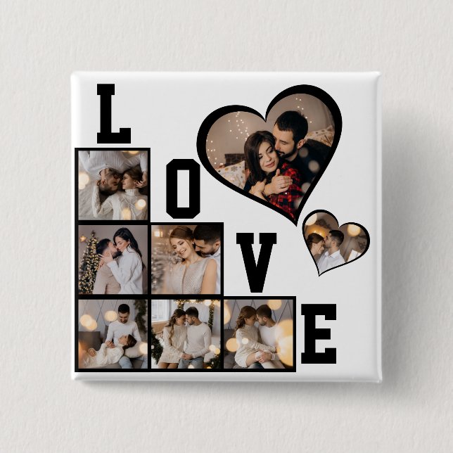 Design Your Own 8 Photo Collage 15 Cm Square Badge (Front)