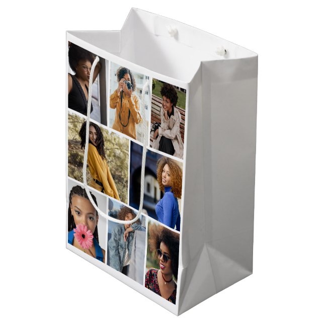 Design Your Own 8 Photo Collage Medium Gift Bag (Front Angled)