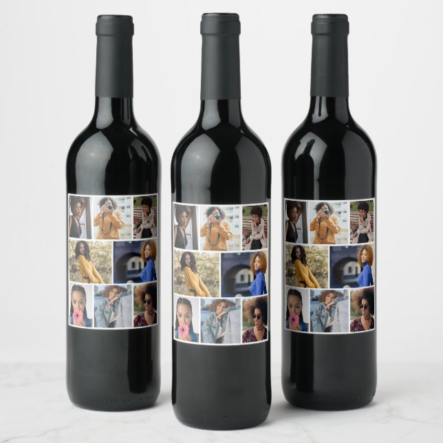 Design Your Own 8 Photo Collage Wine Label (Bottles)