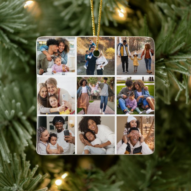 Design Your Own 9 Photo Collage Ceramic Ornament (Tree)