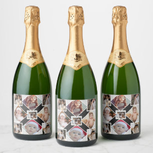 Design Your Own 9 Photo Collage Sparkling Wine Label