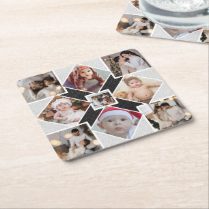Design Your Own 9 Photo Collage Square Paper Coaster