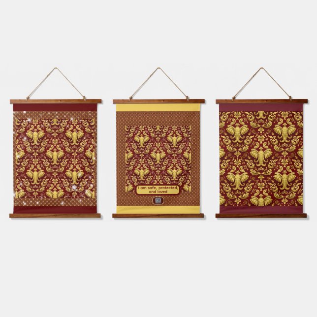 Design Your Own Baroque Mandala-Inspired Elephant  Hanging Tapestry (Triple)