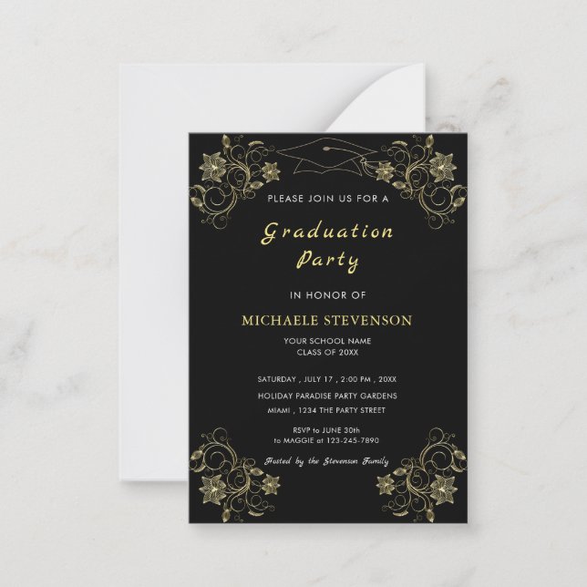 Design Your Own Black Gold Graduation Invitation (Front)