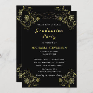 Design Your Own Black Gold Graduation Invitation