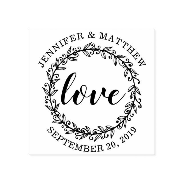 Design Your Own Botanical Wreath Love Wedding Rubber Stamp (Imprint)