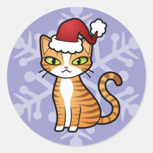 Design Your Own Cartoon Cat (Christmas) Classic Round Sticker