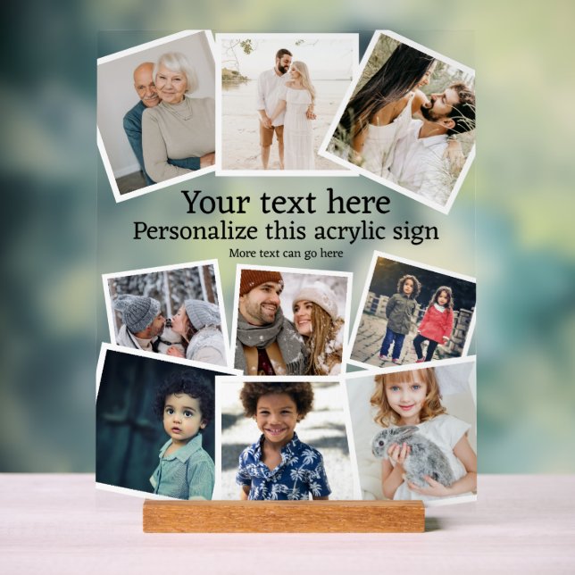 Design Your Own Custom Made Personalised 9 photo Acrylic Sign (Neutral)