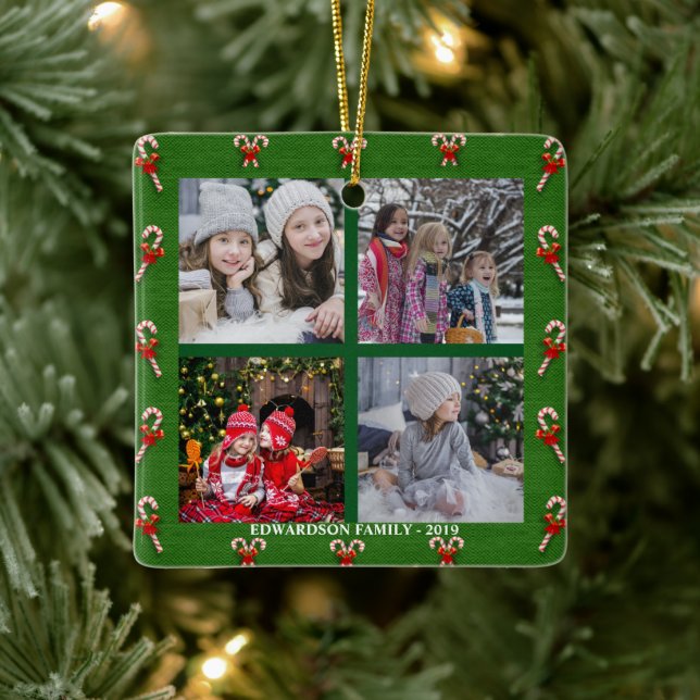 Design your own family photo collage Christmas Ceramic Ornament (Tree)