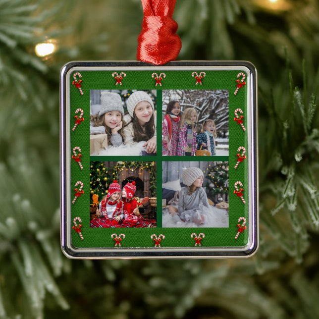 Design your own family photo collage Christmas Metal Ornament (Tree)