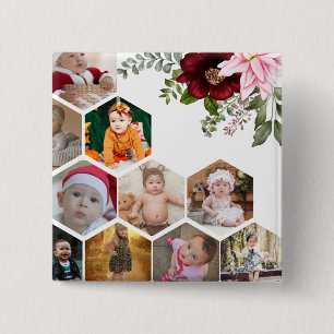 Design Your Own Floral 10 Photo Collage 15 Cm Square Badge