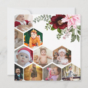 Design Your Own Floral 10 Photo Collage Holiday Card