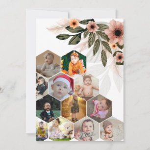 Design Your Own Floral 12 Photo Collage Announcement