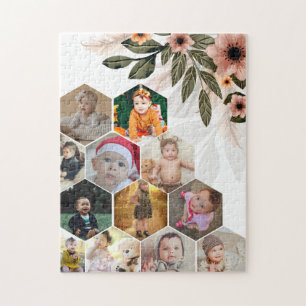 Design Your Own Floral 12 Photo Collage Jigsaw Puzzle