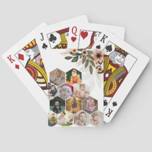 Design Your Own Floral 12 Photo Collage Playing Cards