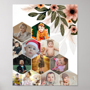 Design Your Own Floral 12 Photo Collage Poster