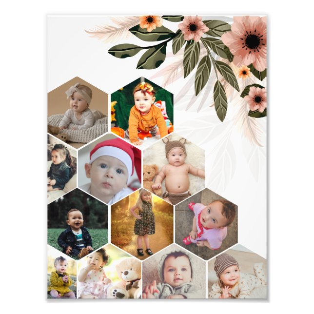 Design Your Own Floral 12 Photo Collage Print (Front)