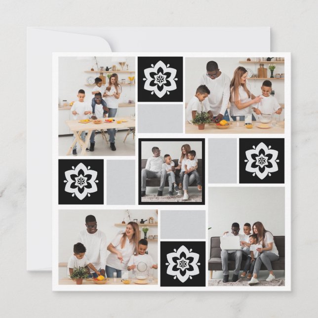 Design Your Own Floral 5 Photo Collage Announcement (Front)