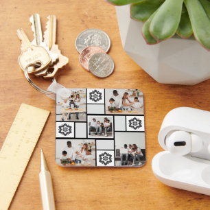 Design Your Own Floral 5 Photo Collage Key Ring