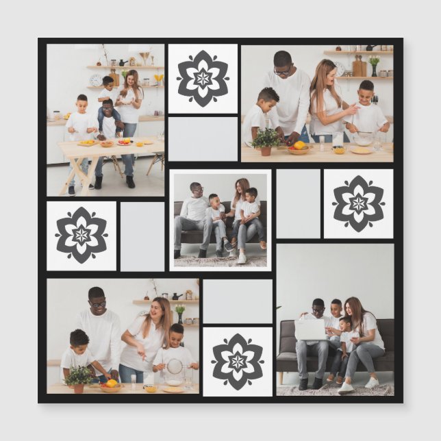 Design Your Own Floral 5 Photo Collage Magnetic Invitation (Front)