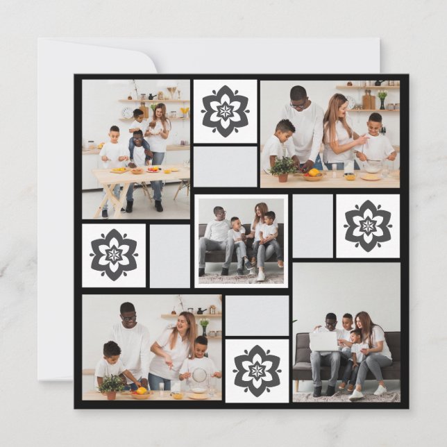 Design Your Own Floral 5 Photo Collage Thank You Card (Front)