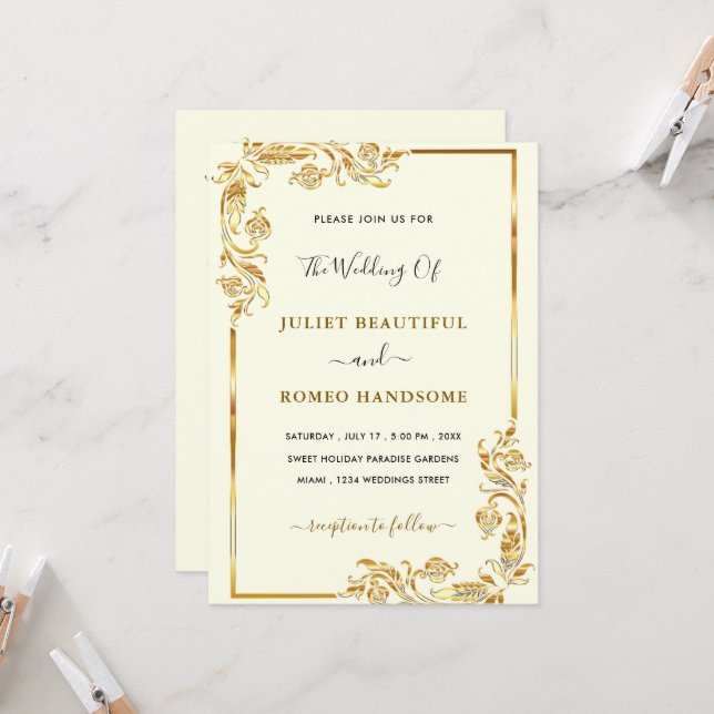 Design Your Own Gold Wedding Invitation Template (Front/Back In Situ)