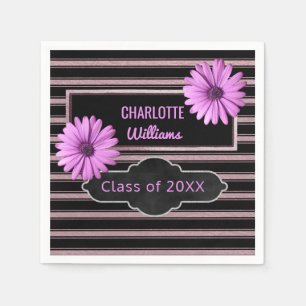 Design Your Own Graduation Purple Flowers Stripe Napkin