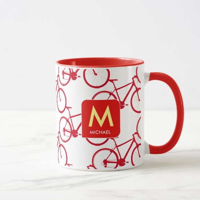 design your own initial with red bicycles mug (Right)