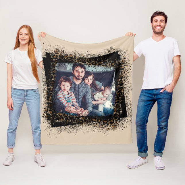 Design Your Own Leopard Frame Family Photo Fleece Blanket (In Situ)