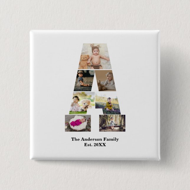 Design Your Own Letter A Photo Collage 15 Cm Square Badge (Front)