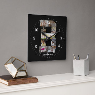Design Your Own Letter B Photo Collage Square Wall Clock