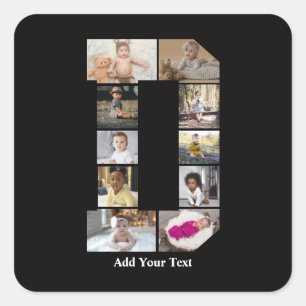 Design Your Own Letter D Photo Collage Square Sticker