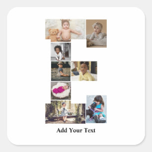 Design Your Own Letter E Photo Collage Square Sticker