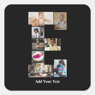 Design Your Own Letter E Photo Collage Square Sticker