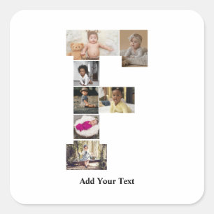 Design Your Own Letter F Photo Collage Square Sticker