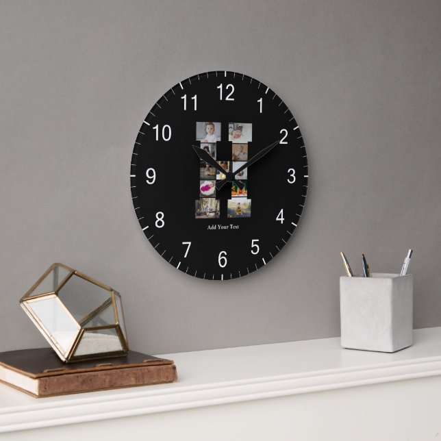 Design Your Own Letter H Photo Collage Large Clock (Office)