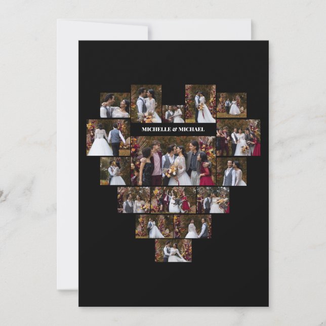 Design Your Own Love Heart Shaped Photo Collage Announcement (Front)