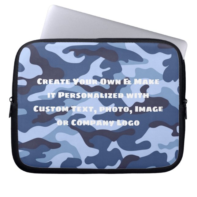 Design Your Own Personalised Blue Black Camo Laptop Sleeve (Front)