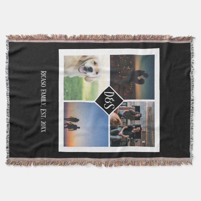 Design Your Own Personalised Monogrammed 4 Photo Throw Blanket (Front)