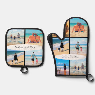 Design Your Own Photo Collage and Custom Text Oven Mitt & Pot Holder Set