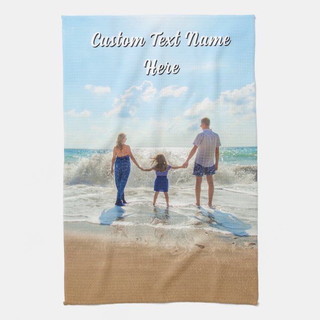 Design Your Own Photo Kitchen Towels Custom Text (Vertical)