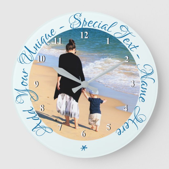 Design Your Own Photo Wall Clock with Custom Text (Front)