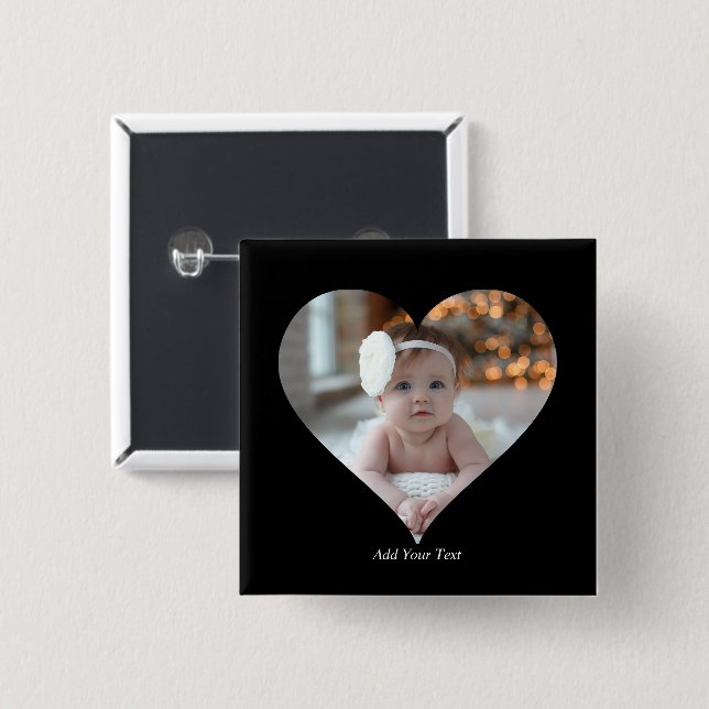 Design Your Own Single Heart Shaped Photo 15 Cm Square Badge (Front & Back)