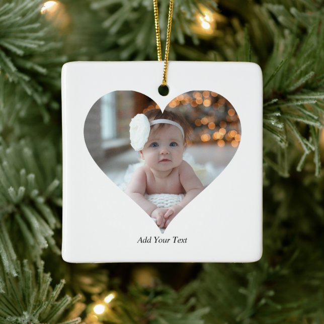 Design Your Own Single Heart Shaped Photo Ceramic Ornament (Tree)