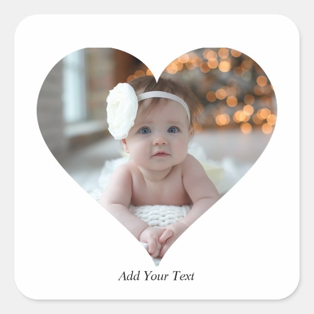 Design Your Own Single Heart Shaped Photo Square Sticker (Front)