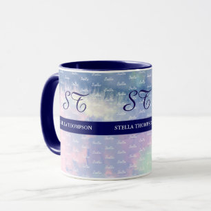 design your own watercolor blue mug with names