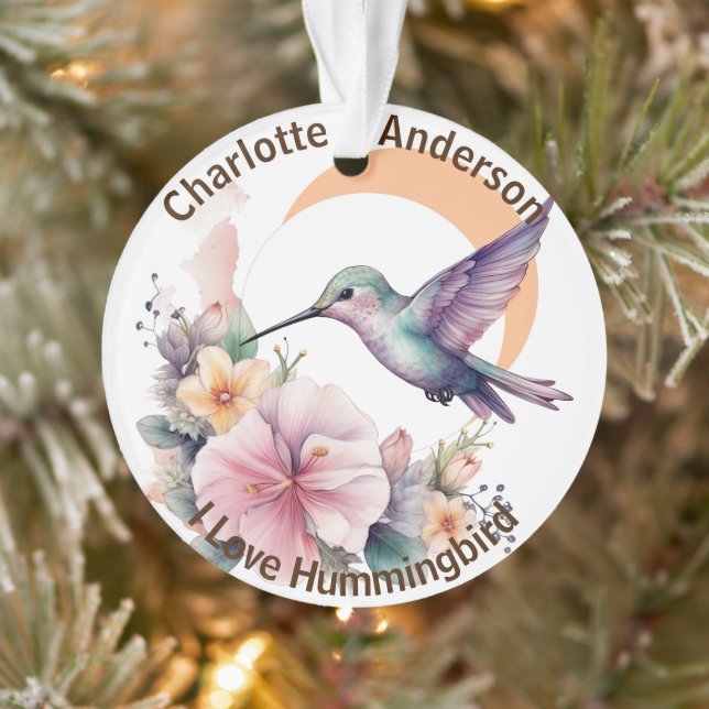 Design Your Own Watercolor Hummingbird Custom Name Ornament (Tree)