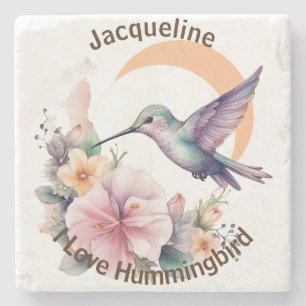 Design Your Own Watercolor Hummingbird Custom Name Stone Coaster